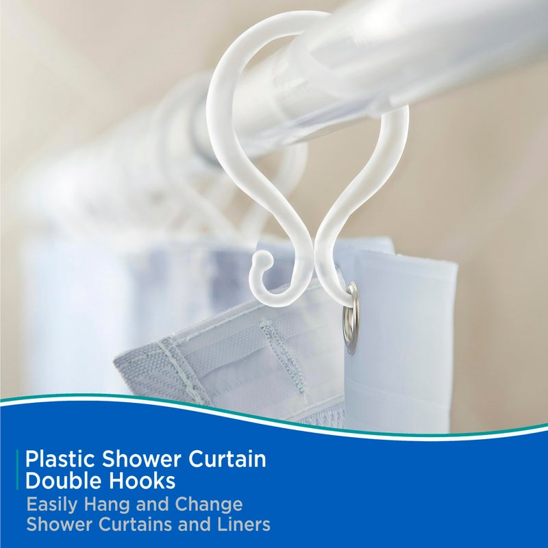 Kenney KN61211 Rust-Proof Smooth Plastic Shower Curtain Rings with Double Hanging Hooks for Shower Curtain and Standard Shower Curtain Rod, Bathroom Use, Easy to Install, Set of 12, Clear - Image 3